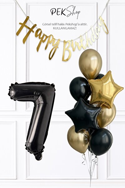 PEKSHOP Black Gold Theme Birthday Balloon Set with Black Number Balloons and ...