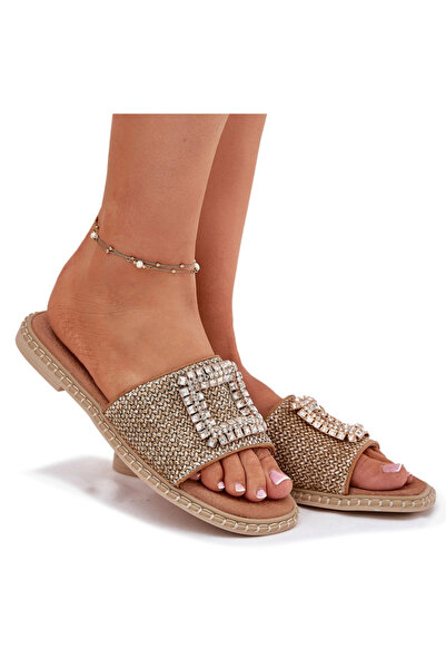 Artiker Sandale plate pentru femei cu țesătură și decorațiuni bej 56C1337 41