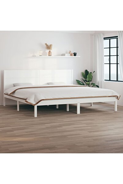 Concept Σκελετός κρεβατιού, λευκό, 200x200 εκ., μασίφ ξύλο πεύκου