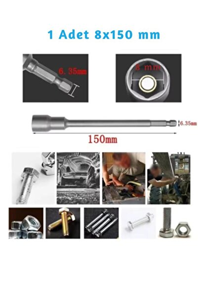 DepoMega 8x150 mm Manyetik Somun Adaptörü Uzun 15 cm Somun Sökme Bits Uç