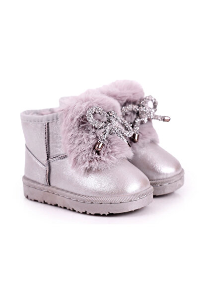 BOTO Children's Snow Boots Insulated With Fur Silver Aurora 24