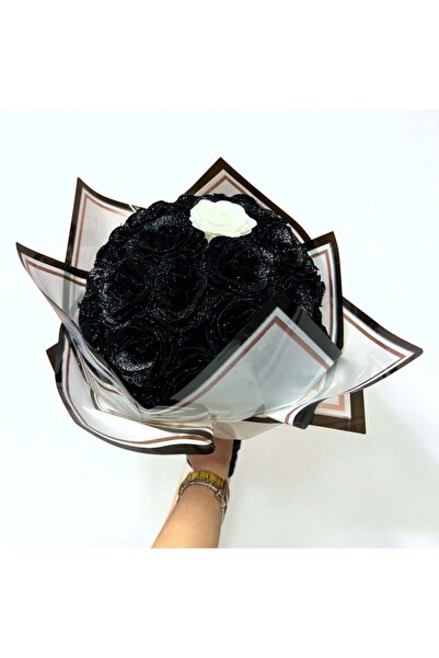 velve Glitter Black Roses bouquet with 31 premium decorative black roses, 40 cm