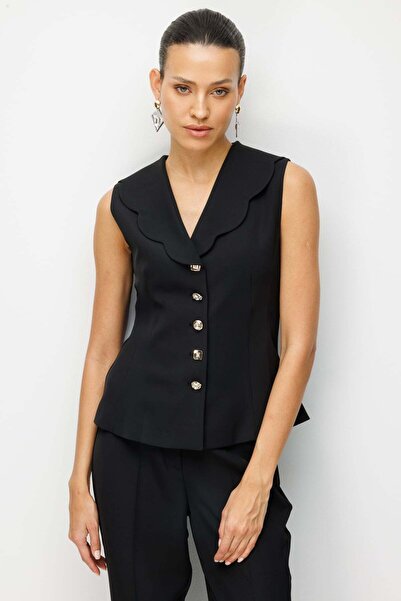 Ekol Stone Metal Button Seam Detail Vest