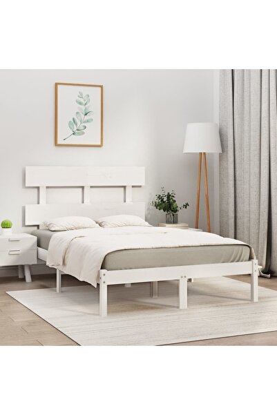 Concept Μικρό σκελετό Διπλό κρεβατιού 4FT, λευκό, 120x190 cm, μασίφ ξύλο