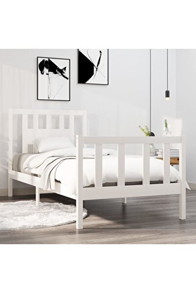 Concept Cadru de pat Single 3FT, alb, 90x190 cm, lemn masiv