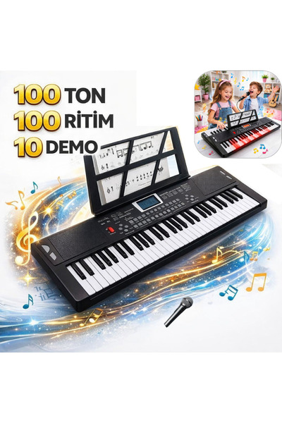 MultiZone Işıklı 61 Tuşlu Dijital Çocuk Piyanosu Hediye Mikrofonlu Org 5 Okta...