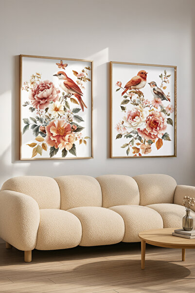 STARYUNA Wooden Framed Bird and Flower Themed Double Painting Set Yuna659