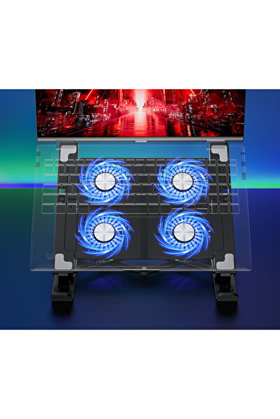 Snooe حامل كمبيوتر محمول قابل للتعديل والطي مزود بمروحة يحافظ على البرودة