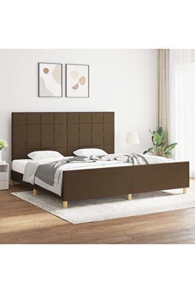 Concept Cadru de pat cu tăblie, maro închis, 200x200 cm, textil