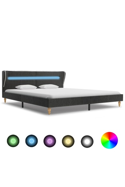 Concept Cadru de pat cu LED-uri, gri închis, 180x200 cm, pânză de sac