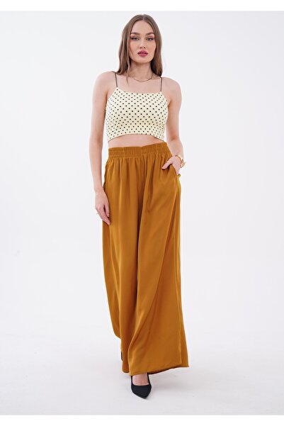 Vinales Elastic Waist Wide-Leg Trousers - Oil Yellow