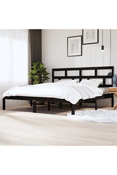 Concept Cadru de pat, negru, 200x200 cm, lemn masiv de pin