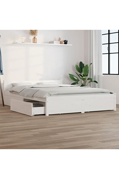 Concept Σκελετός κρεβατιού με συρτάρια, λευκό, 140x190 εκ.