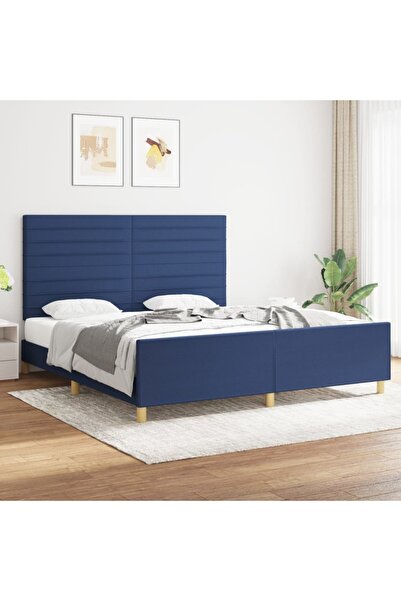 Concept Cadru de pat cu tăblie, albastru, 180x200 cm, textil