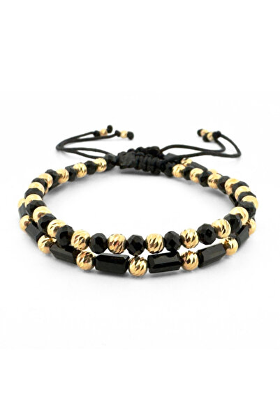 Onixbox Set Bracelets with Silver Beads 4mm Gold Plated 18K, Round and Tubula...