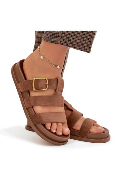 BOTO Women's Slippers With Straps and Gold Clasp Brown Ulirissa 38