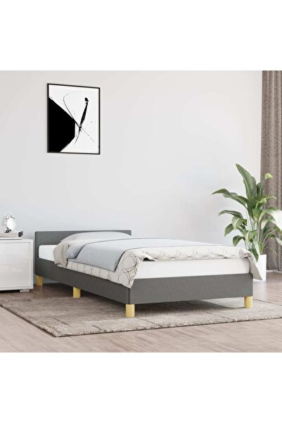 Concept Cadru de pat cu tăblie, gri închis, 90x190 cm, textil