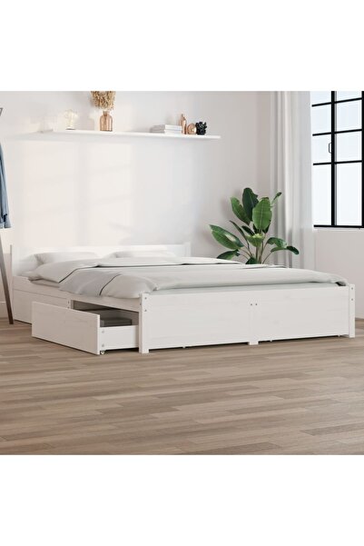 Concept Σκελετός κρεβατιού με συρτάρια, λευκό, 140x200 εκ.