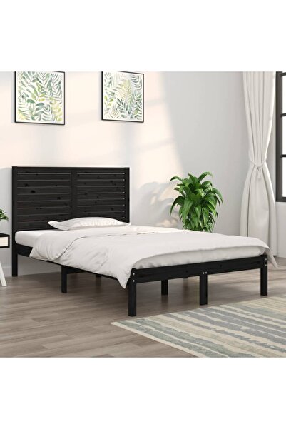 Concept Σκελετός Διπλό κρεβατιού 4FT6, μαύρο, 135x190 cm, μασίφ ξύλο