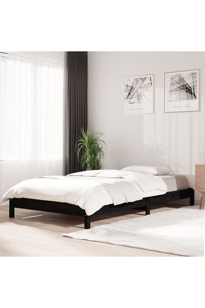 Concept Pat stivuibil, negru, 100x200 cm, lemn masiv de pin