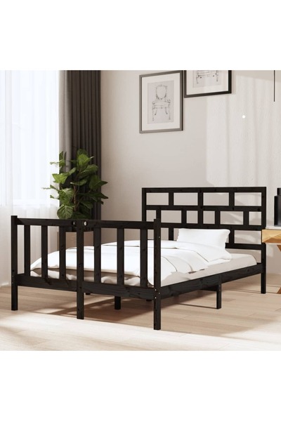 Concept Σκελετός Διπλό κρεβατιού 4FT6, μαύρο, 135x190 cm, μασίφ ξύλο πεύκου