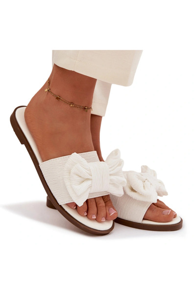 BOTO Sandale plate pentru femei cu fundă albe Amivelle 38