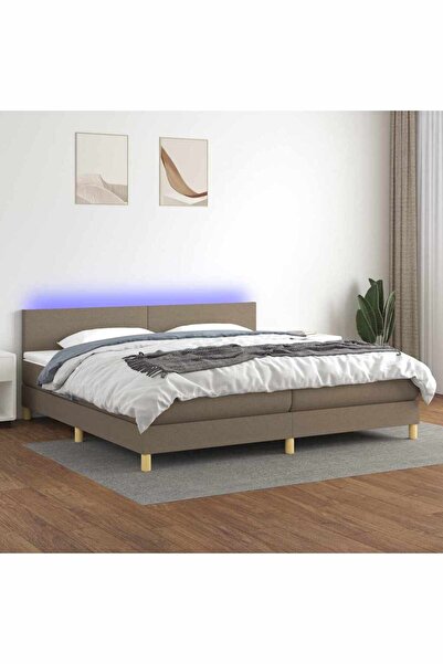 Concept Κρεβάτι με ελατήρια, στρώμα και LED, γκρι-μπεζ, 200x200 cm, ύφασμα