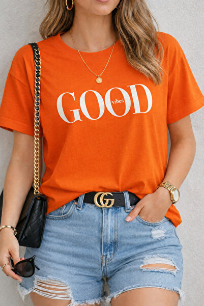 ArtYus Μπλουζάκι Good Vibes Text με τύπωμα Unisex oversized – Μπλουζάκι με Μί...