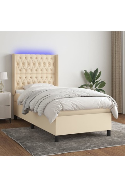 Concept Pat cu arcuri, saltea și LED, crem, 100x200 cm, textil