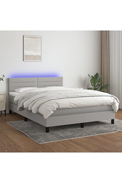 Concept Κρεβάτι με ελατήρια, στρώμα και LED, ανοιχτό γκρι, 140x190 cm, ύφασμα