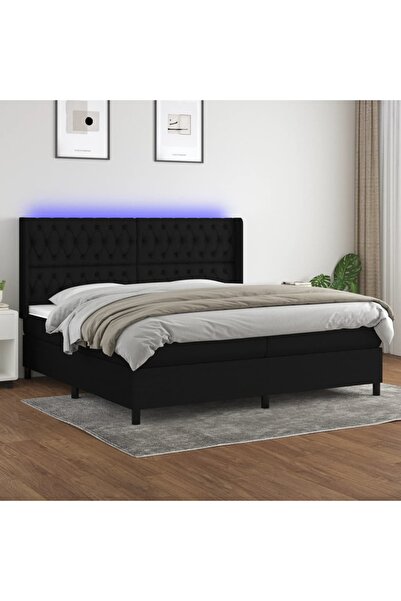 Concept Pat cu arcuri, saltea și LED, negru, 200x200 cm, textil