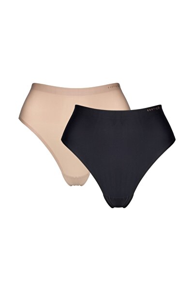 ESOTIQ Women's Thong Briefs 2-Pack High Waist Panties Seamless Smooth Polyami...