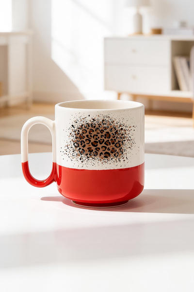 BB TRADE كوب سيراميك مطبوع برو بتصميم الفهد سعة 330 مل