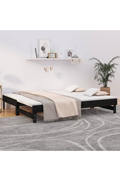 Concept Επεκτεινόμενο ανάκλιντρο, μαύρο, 2x(90x200) εκ., μασίφ ξύλο πεύκου