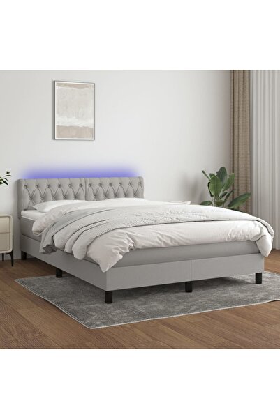 Concept Κρεβάτι με ελατήρια, στρώμα και LED, ανοιχτό γκρι, 140x200 cm, ύφασμα