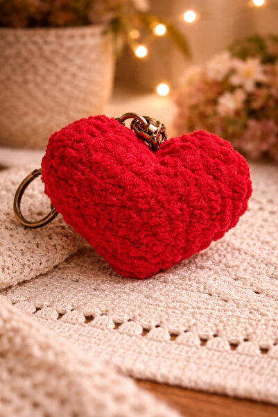 MUGUSA HEDİYELİK Handmade Amigurumi Heart Keychain & Cha Bag Base