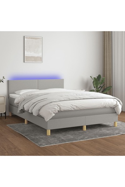 Concept Κρεβάτι με ελατήρια, στρώμα και LED, ανοιχτό γκρι, 140x200 cm, ύφασμα