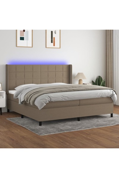 Concept Pat cu arcuri, saltea și LED, gri taupe, 200x200 cm, textil