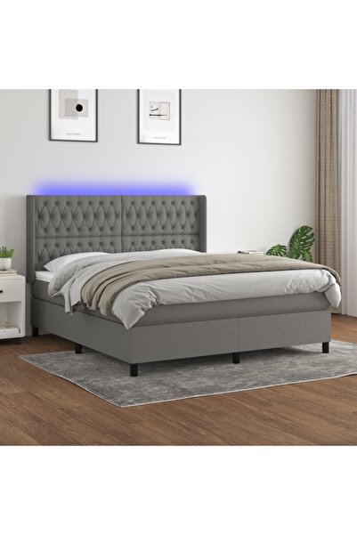 Concept Κρεβάτι με ελατήρια, στρώμα και LED, σκούρο γκρι, 160x200 cm, ύφασμα