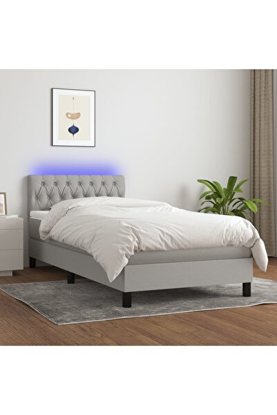 Concept Pat cu arcuri, saltea și LED, gri deschis, 100x200 cm, textil