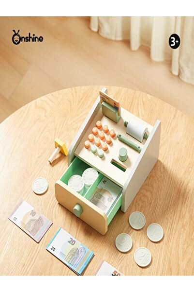 ONSHINE Jucarie Educativa din Lemn Casa de Marcat cu Sertar & Accesorii, + 3 ani
