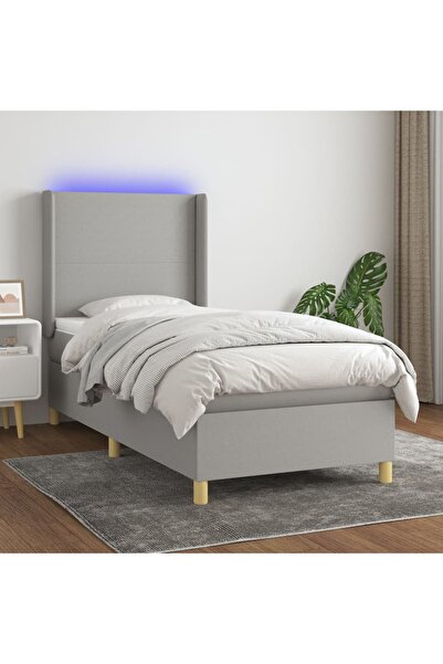 Concept Pat cu arcuri, saltea și LED, gri deschis, 90x190 cm, textil