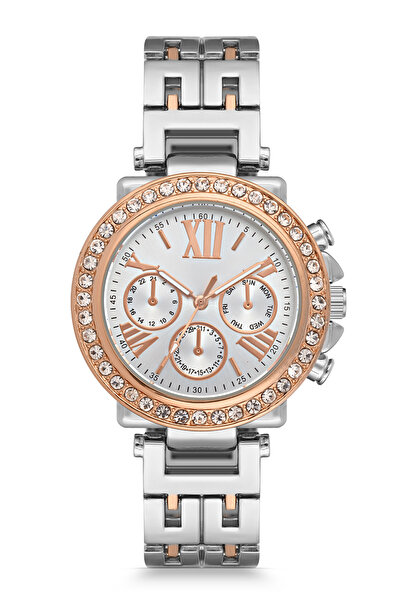 Newera Watch Metal Cord Roman Numeral Detailed Stone Women's Wristwatch