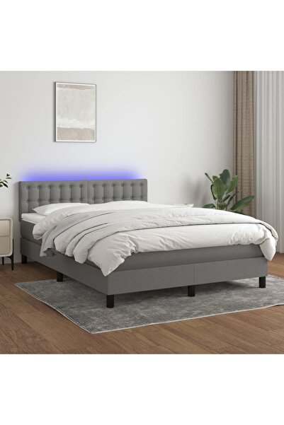 Concept Κρεβάτι με ελατήρια, στρώμα και LED, σκούρο γκρι, 140x200 cm, ύφασμα