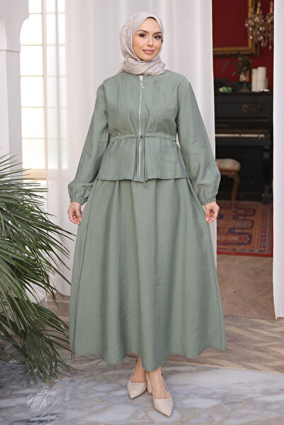 İmajButik Ribbed Zippered Jacket and Skirt Set