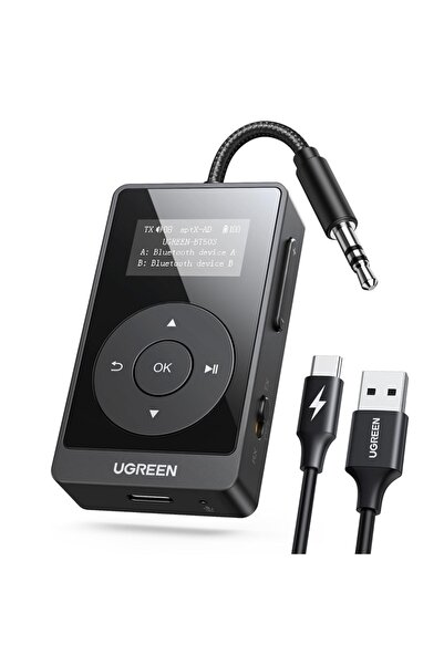 Ugreen Audio Transmitter, Bluetooth 5.3, Type-C, 3.5mm Jack, 300mAh, LED Disp...