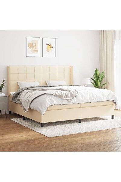 Concept Κρεβάτι με ελατήρια και στρώμα, κρεμ, 200x200 cm, ύφασμα