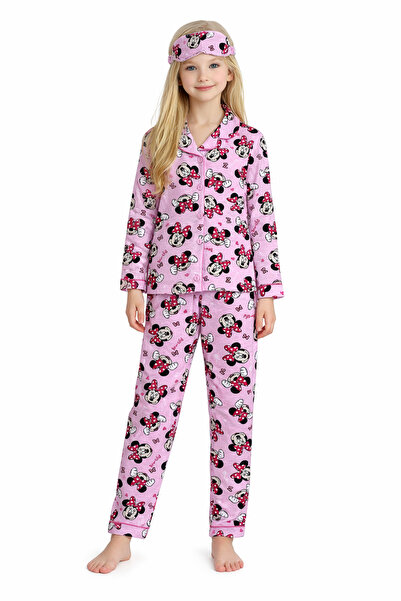 Enie Girl's Pink Character Patterned Long Sleeve Eye Patch 4-Season Pajama Set