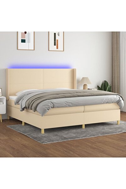 Concept Κρεβάτι με ελατήρια, στρώμα και LED, κρεμ, 200x200 cm, ύφασμα