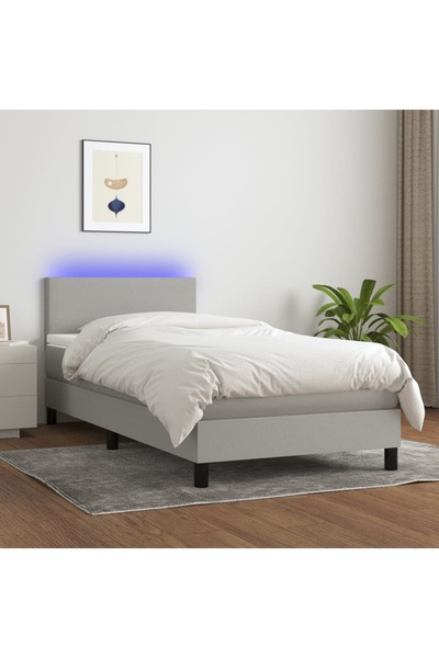 Concept Pat cu arcuri, saltea și LED, gri deschis, 100x200 cm, textil